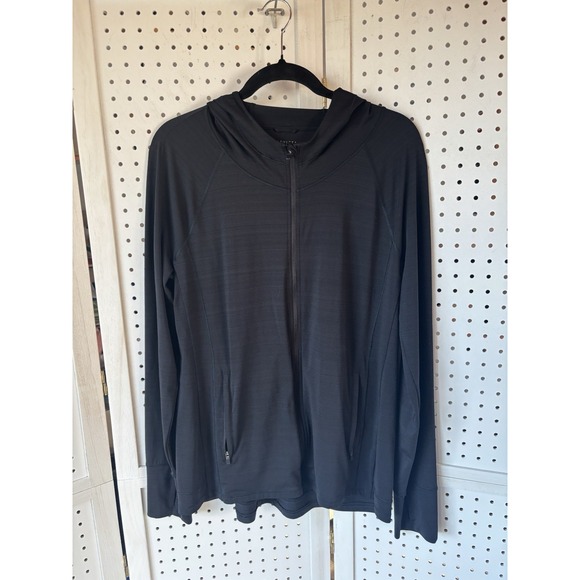 Athleta Jackets & Blazers - Athleta Women's Lg Black Zip Jersey Thin Hooded Shirt Jacket Lightweight Active